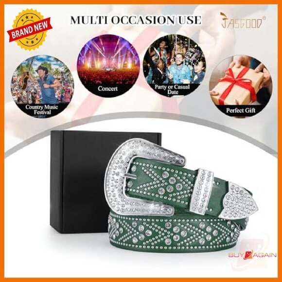 Sparkling Rhinestone Studded Western Belt Faux Leather Unisex Fit main image 6